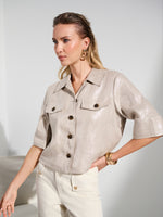 Joseph Ribkoff Foiled Linen Blend Short Sleeve Boxy Jacket