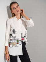 Joseph Ribkoff Stretch Poplin Conversational Print Blouse