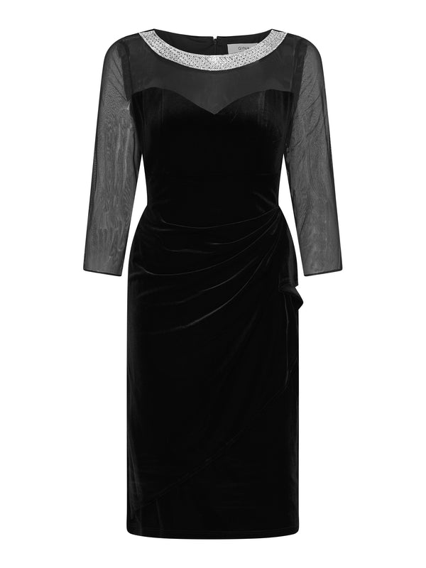 Lana Velvet Dress With Sheer Sleeves And Neckline