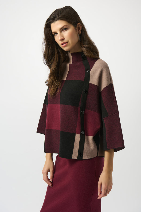 Joseph Ribkoff Plaid Jacquard Sweater Knit Top