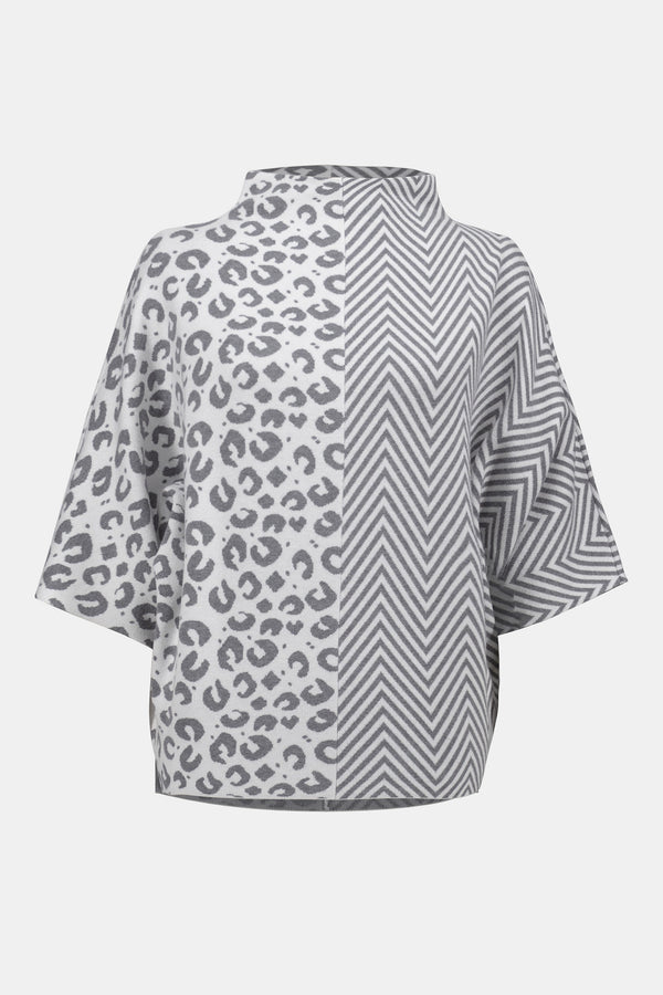 Joseph Ribkoff Jacquard Knit Mixed Print Boxy Sweater