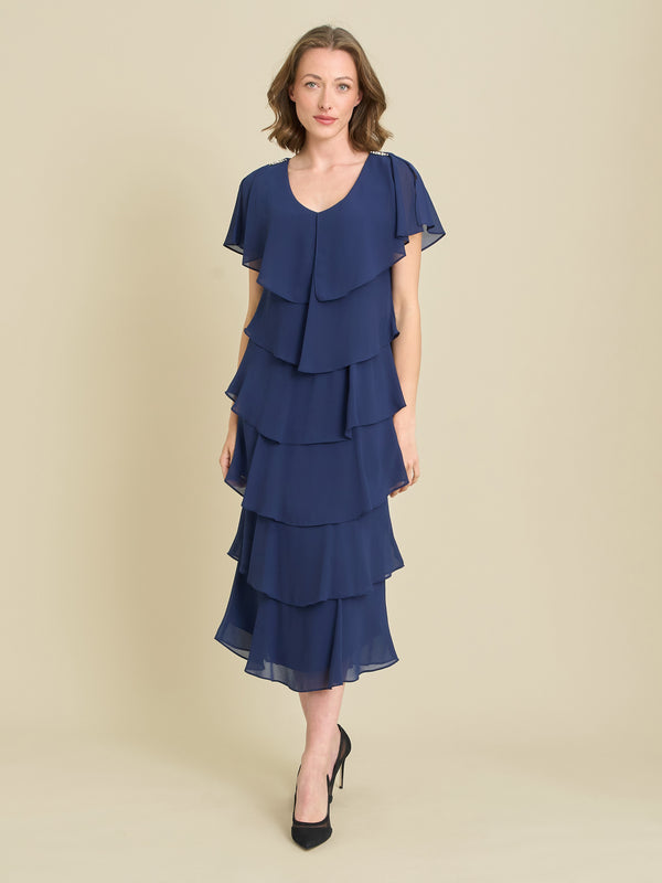 Rebecca Midi Tiered Dress With Shoulder Trim