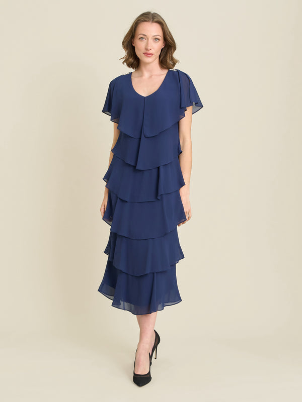 Rebecca Midi Tiered Dress With Shoulder Trim
