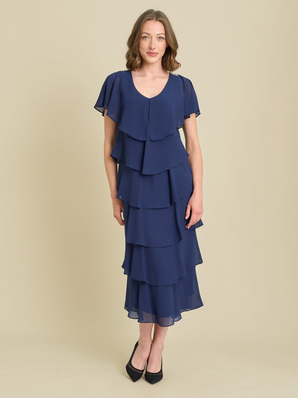 Rebecca Midi Tiered Dress With Shoulder Trim