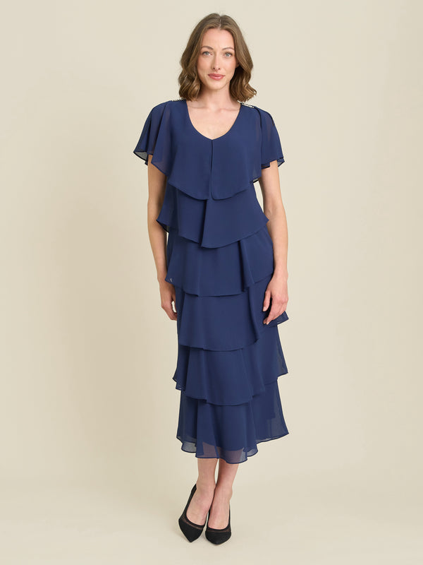 Rebecca Midi Tiered Dress With Shoulder Trim