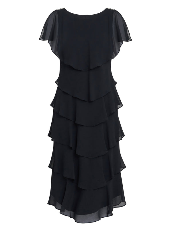 Tessa Midi Tiered Dress With Shoulder Trim