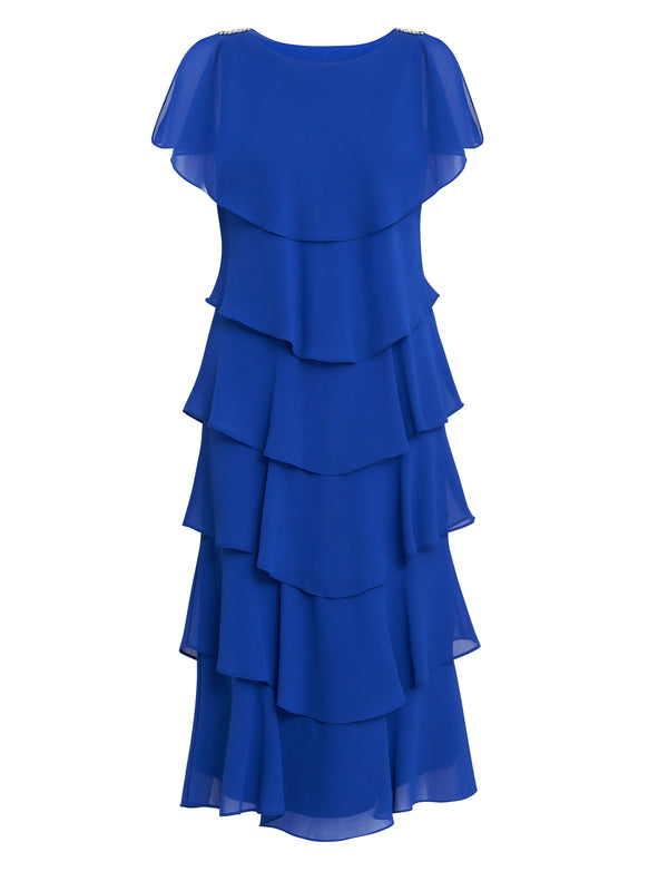 Tessa Midi Tiered Dress With Shoulder Trim