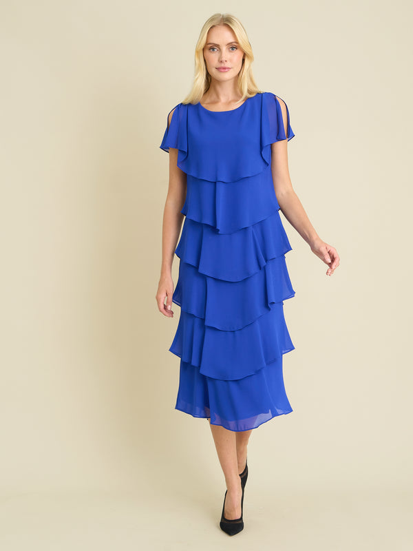 Tessa Midi Tiered Dress With Shoulder Trim