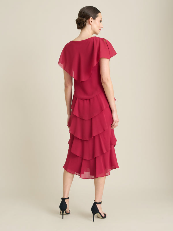 Tessa Midi Tiered Dress With Shoulder Trim