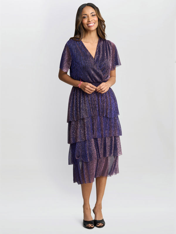 Cheri Metallic Knit Tiered Dress