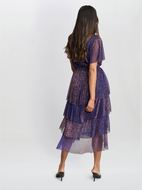 Cheri Metallic Knit Tiered Dress