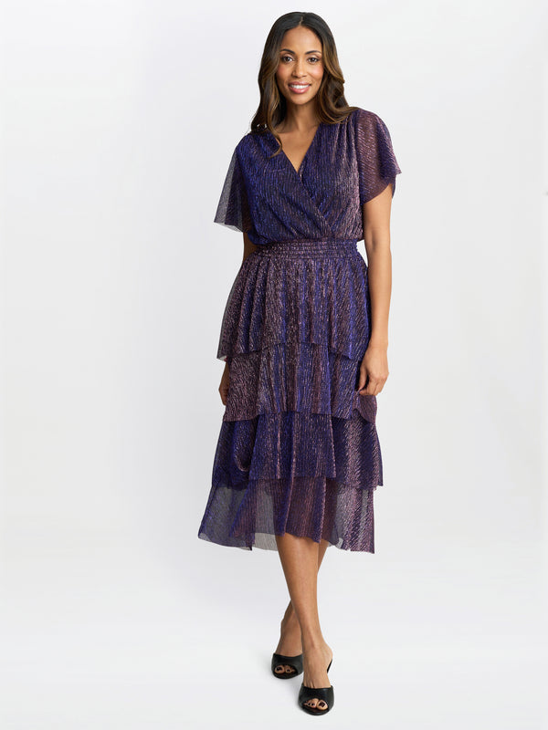 Cheri Metallic Knit Tiered Dress