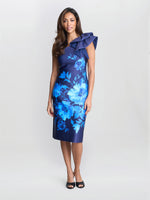 Venus Printed Asymmetric Dress With Frill Sleeve