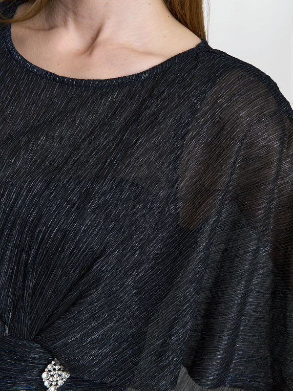 Sonya Pleated Dress With Brooch