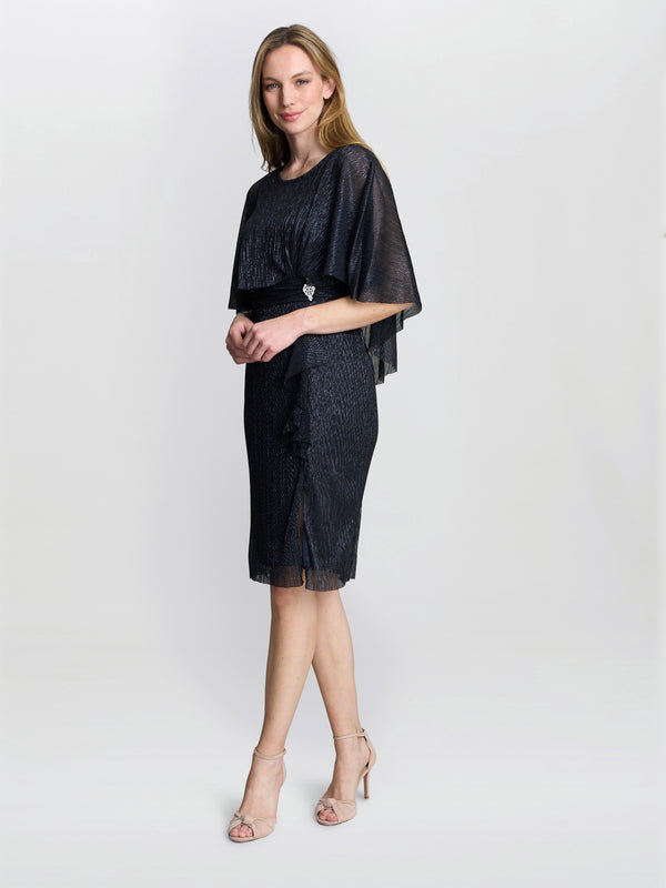 Sonya Pleated Dress With Brooch