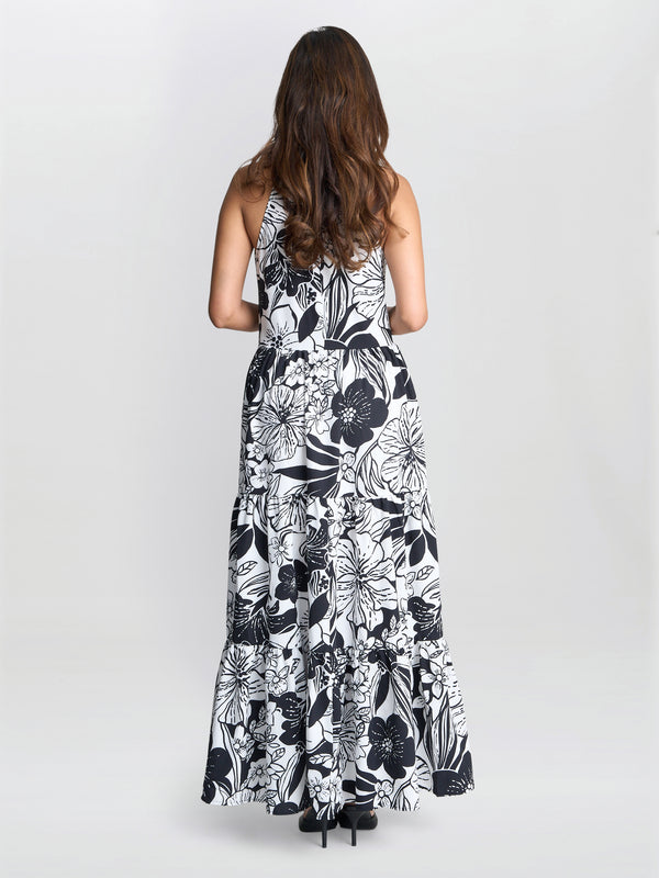 Dina Halter Crepe Printed Maxi Dress