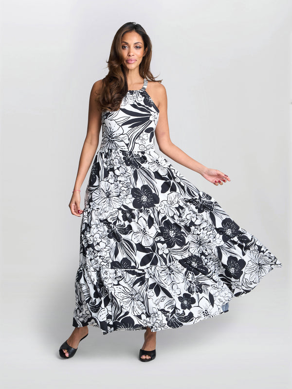 Dina Halter Crepe Printed Maxi Dress