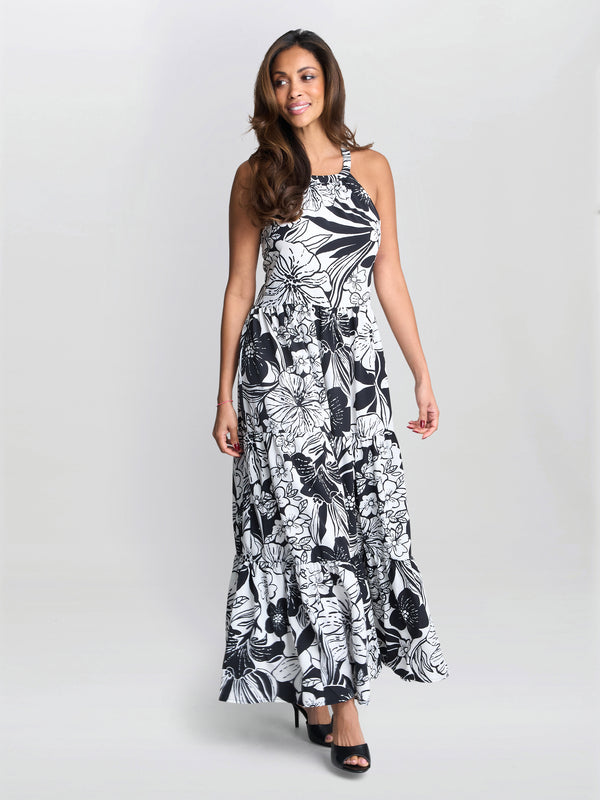Dina Halter Crepe Printed Maxi Dress