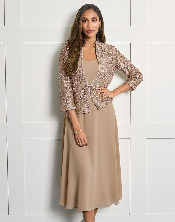 Adele Soutache Lace Jacket With Chiffon Dress