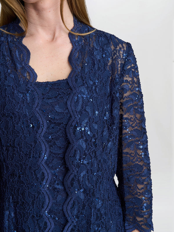 Alannah Sequin Lace Shift Dress And Jacket