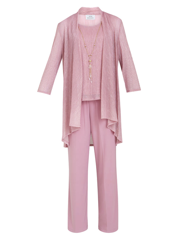 Natasha Three Piece Metallic Crinkle Trouser Suit