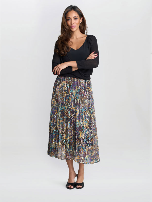 Pleated Jacquard Skirt