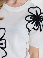 Vicki Short Sleeve Sweater With Flower Applique