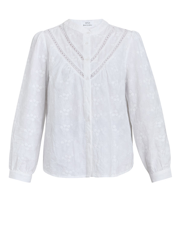 Cindi Embroidered Cotton Collarless Shirt