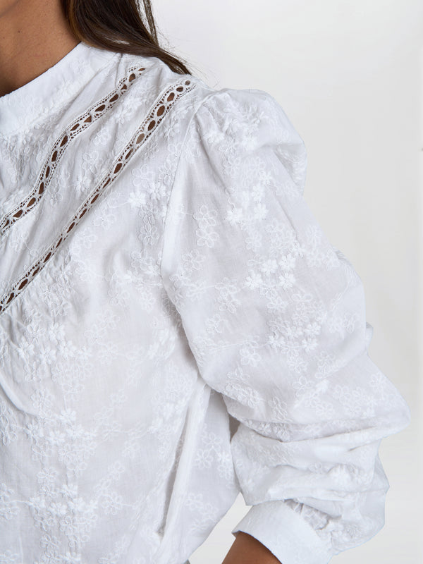 Cindi Embroidered Cotton Collarless Shirt