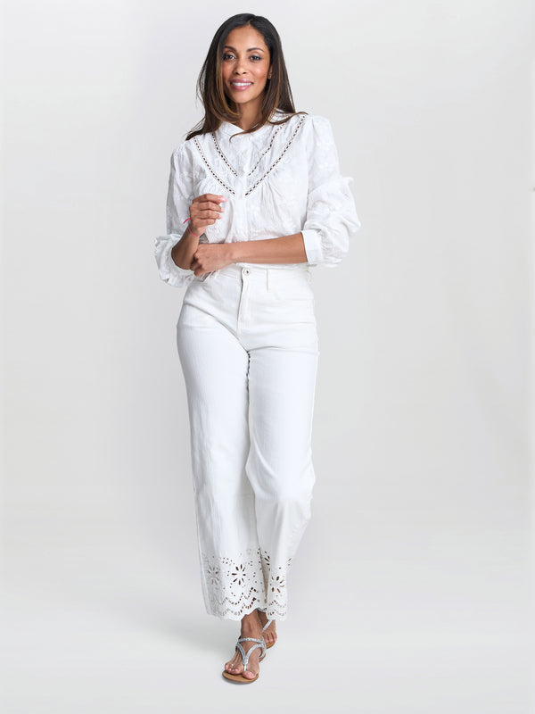 Cindi Embroidered Cotton Collarless Shirt