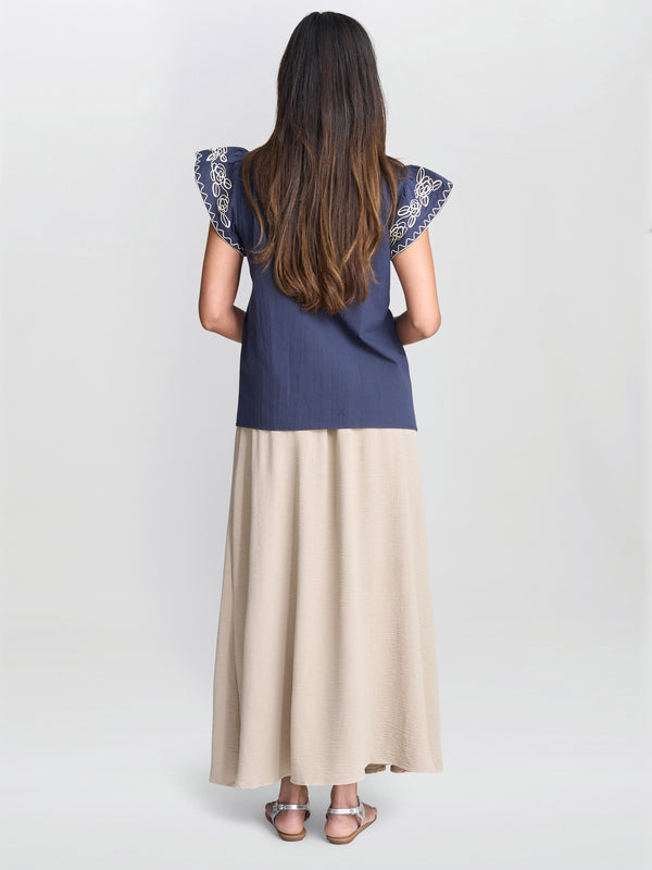 Cressa Embroidered Cotton Flutter Sleeve Top