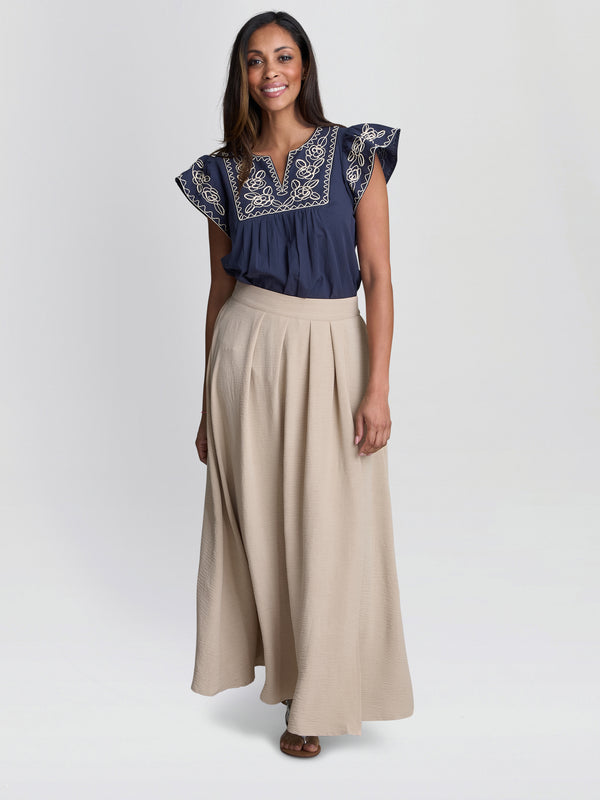 Ethel Beige Elastic Waist Skirt