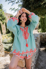 Piti Cuiti Guadalupe Aqua Blouse And Shorts Set