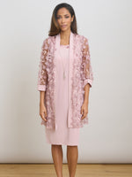 Destiny Floral Applique Dress And Jacket With Detachable Necklace