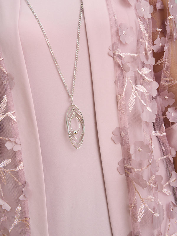 Destiny Floral Applique Dress And Jacket With Detachable Necklace