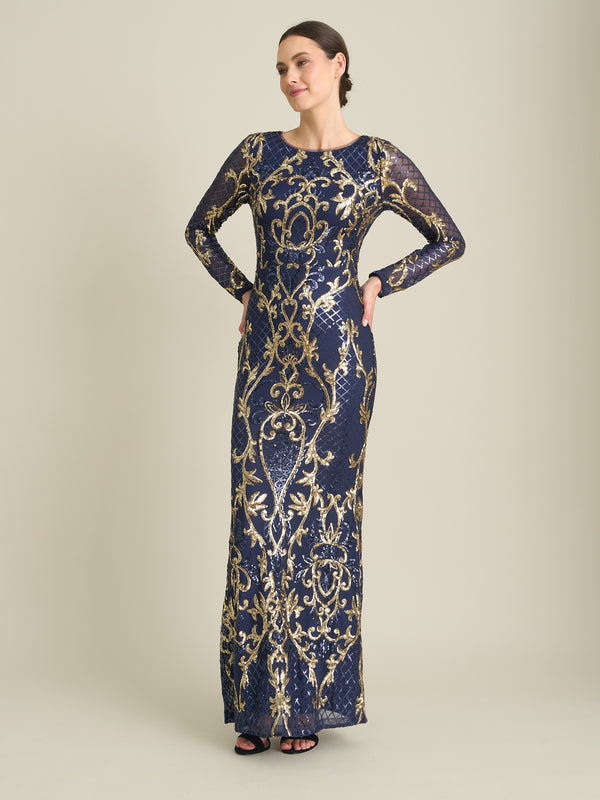 Electra Long Sleeve Beaded Maxi Dress