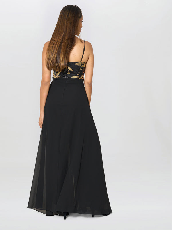 Fannie Black And Gold Chiffon Jumpsuit