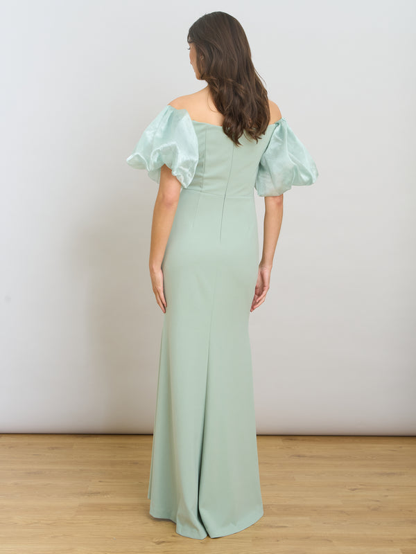 Indigo Puff-Sleeve Maxi Dress