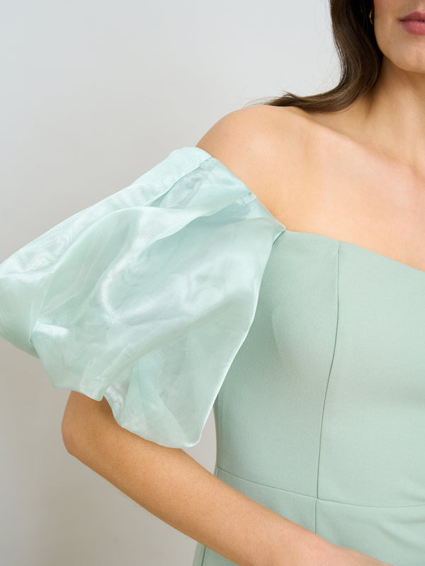 Indigo Puff-Sleeve Maxi Dress