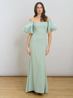 Indigo Puff-Sleeve Maxi Dress