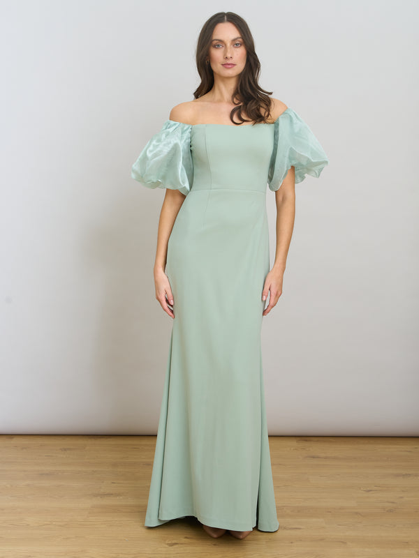 Indigo Puff-Sleeve Maxi Dress