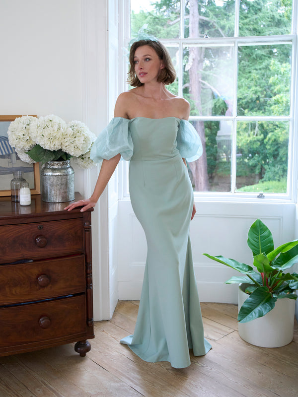 Indigo Puff-Sleeve Maxi Dress