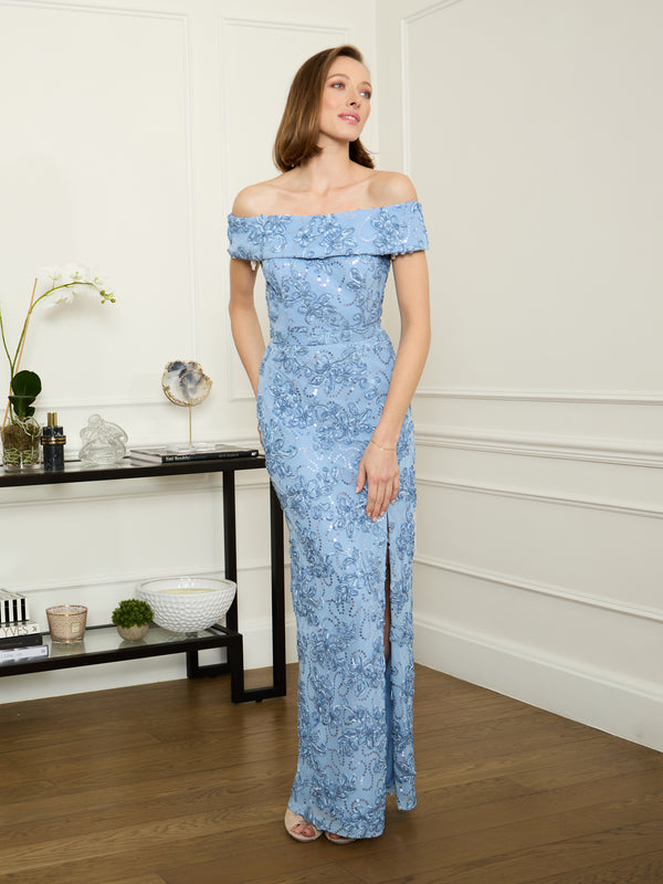 Janette Embroidered Sequin Off-Shoulder Maxi Dress