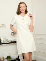 Jinny Button Split Neck A-Line Dress
