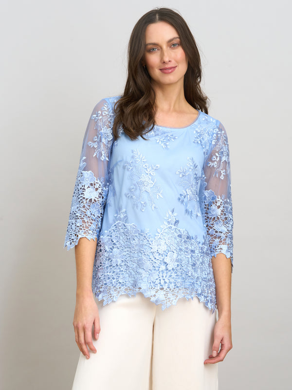 Kirsten Embroidered Blouse With Scallop Detail