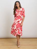 Maybelle Short Sleeve Keyhole Print Midi Dress