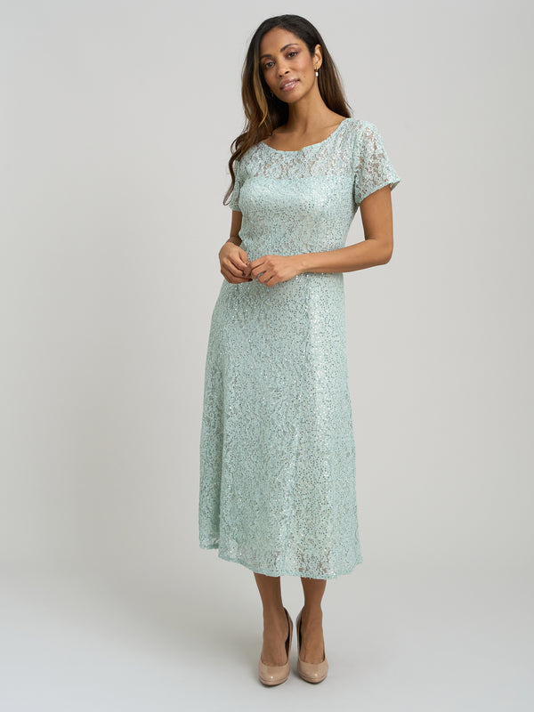 Genny Cap Sleeve Midi Length Sequin Lace Dress