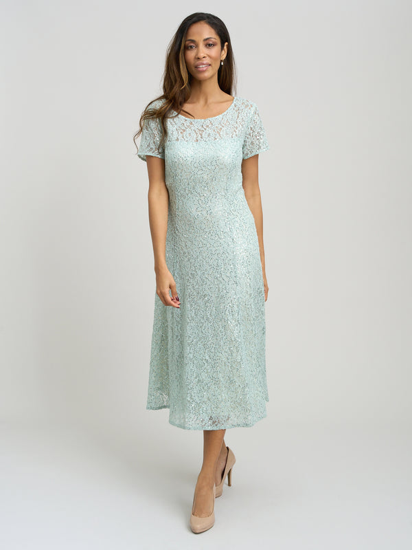 Genny Cap Sleeve Midi Length Sequin Lace Dress