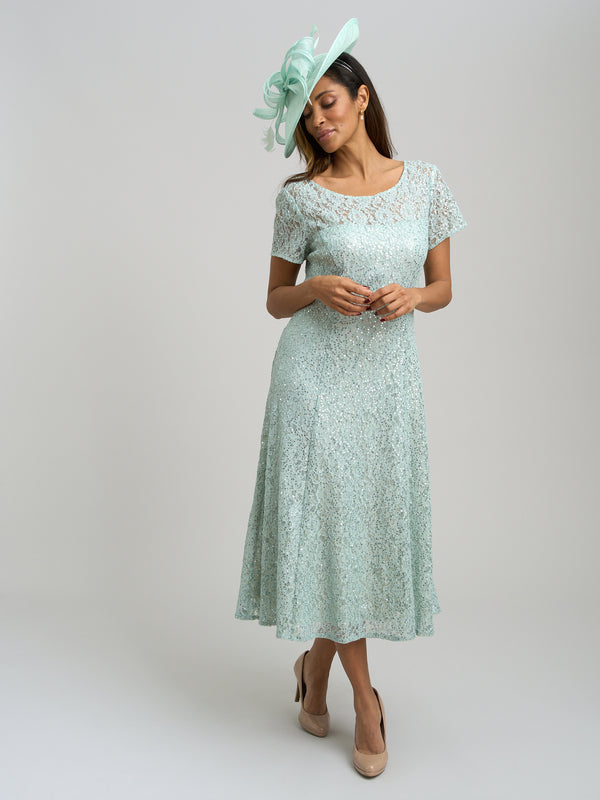 Genny Cap Sleeve Midi Length Sequin Lace Dress