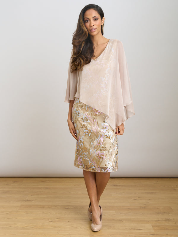 Monroe Short Embroidered Dress With Chiffon Bodice